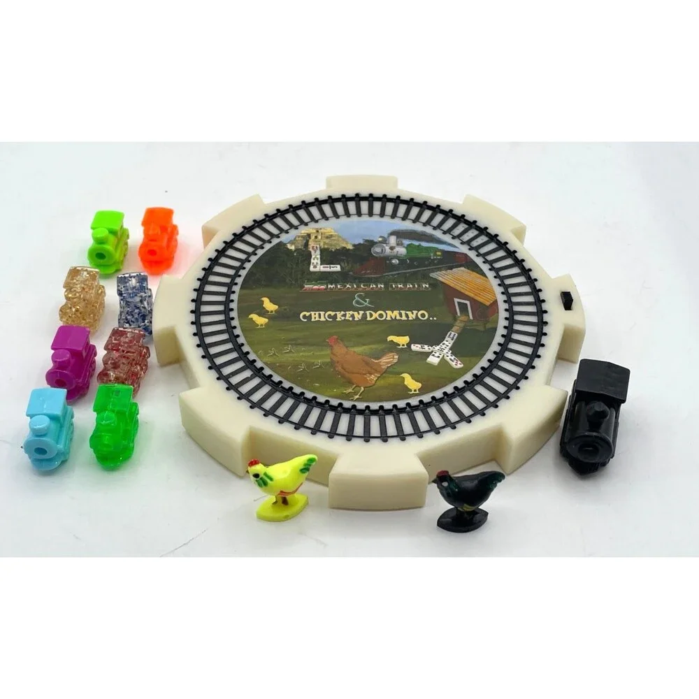2 in 1 Dominoes Center Hub Starter Piece Chicken Domino & Mexican Train w/ Sound